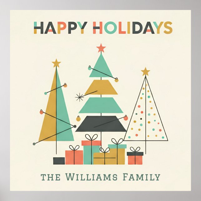 Mid-Century Retro Christmas Trees Poster (Front)
