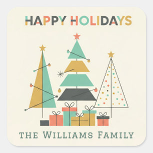 Mid-Century Retro Christmas Trees Square Sticker