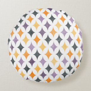 Mid-Century Retro Diamond Lattice Pattern Round Cushion