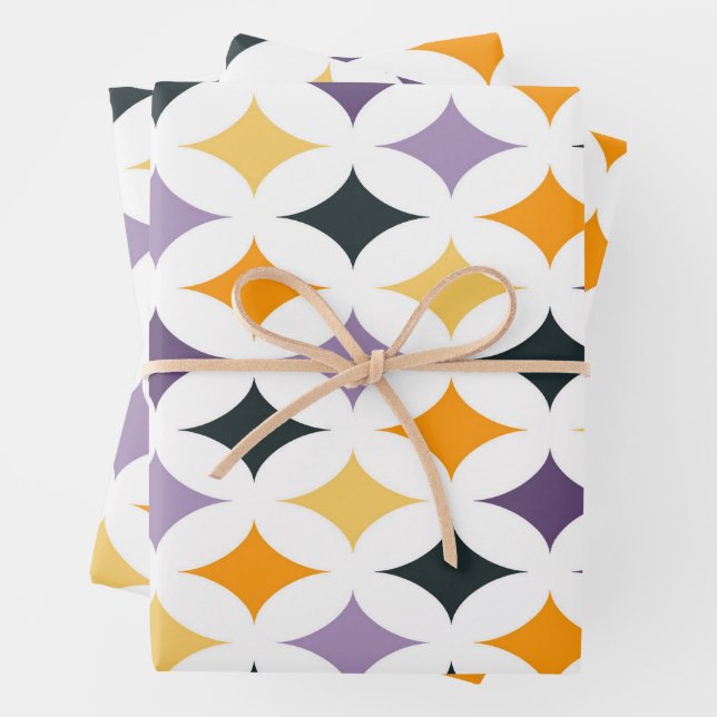 Mid-Century Retro Diamond Lattice Pattern Wrapping Paper Sheet (In situ)