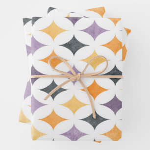 Mid-Century Retro Diamond Lattice Pattern Wrapping Paper Sheet