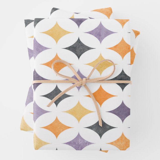 Mid-Century Retro Diamond Lattice Pattern Wrapping Paper Sheet (In situ)