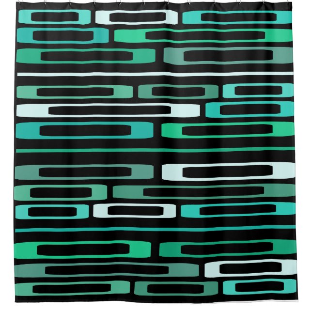 Mid Century Retro Flat Rocks Black Turquoise Shower Curtain (Front)