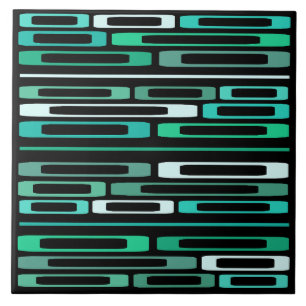 Mid Century Retro Flat Rocks Black Turquoise Tile