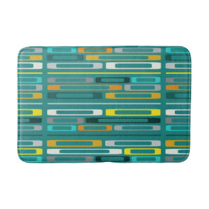 Mid Century Retro Flat Rocks Turquoise Bath Mat