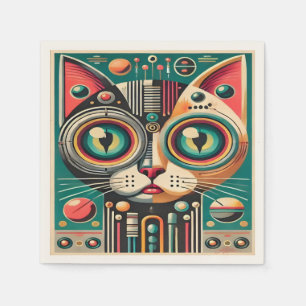 Mid Century Retro Futuristic Circuit Cat Napkin