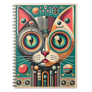 Mid Century Retro Futuristic Circuit Cat Notebook