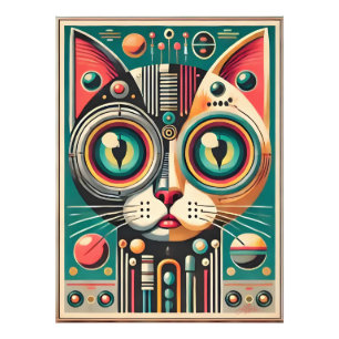 Mid Century Retro Futuristic Circuit Cat Photo Print