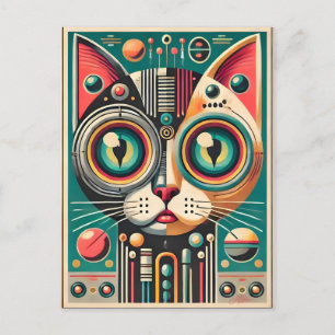 Mid Century Retro Futuristic Circuit Cat Postcard