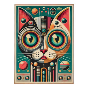 Mid Century Retro Futuristic Circuit Cat Poster