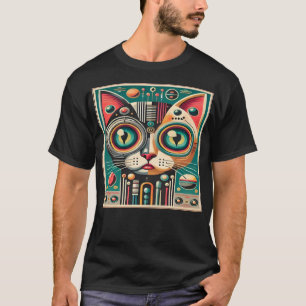 Mid Century Retro Futuristic Circuit Cat T-Shirt