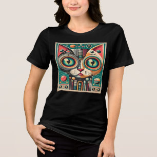 Mid Century Retro Futuristic Circuit Cat Tri-Blend Shirt