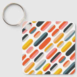 Mid Century Retro Geometric Abstract Pattern Key Ring