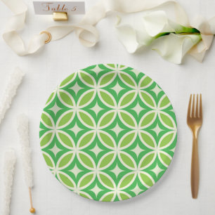 Mid Century Retro Green Starbursts on circles Paper Plate