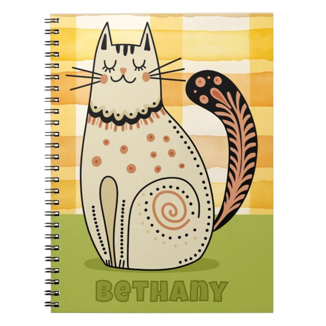 Mid Century Retro Kitty Cat Custom Notebook (Front)
