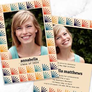 Mid Century Retro Pattern Photos Graduation Invitation