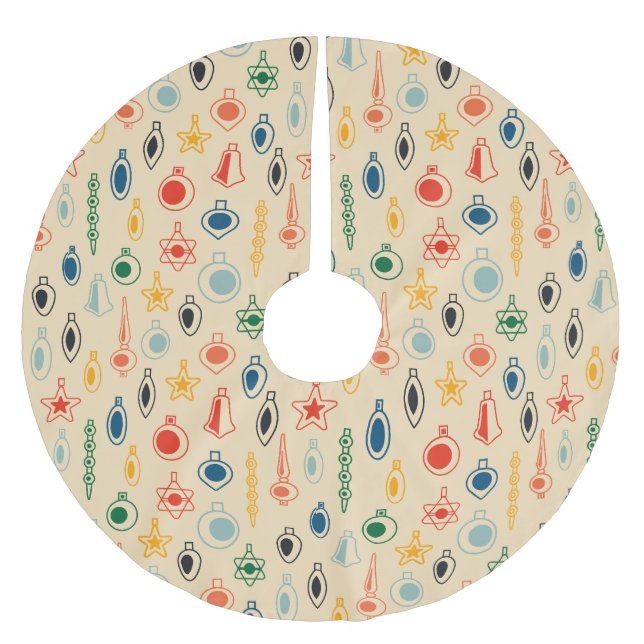 Mid Century Retro Pattern with Christmas Tree Toys Brushed Polyester Tree Skirt (Front)