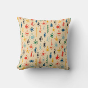Mid Century Retro Pattern with Christmas Tree Toys Cushion