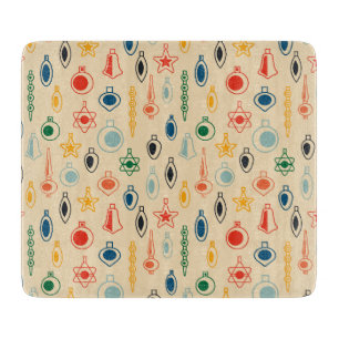 Mid Century Retro Pattern with Christmas Tree Toys Cutting Board