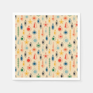 Mid Century Retro Pattern with Christmas Tree Toys Napkin