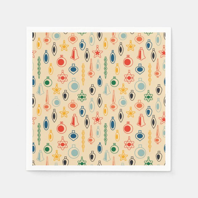 Mid Century Retro Pattern with Christmas Tree Toys Napkin (Front)