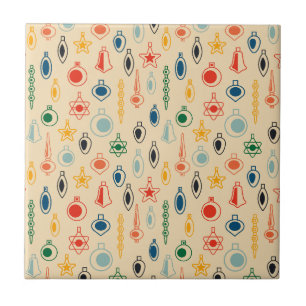 Mid Century Retro Pattern with Christmas Tree Toys Tile