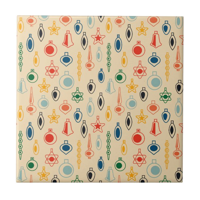 Mid Century Retro Pattern with Christmas Tree Toys Tile (Front)