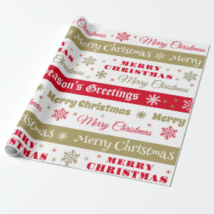 Mid-Century Retro Red Gold Merry Christmas Wrapping Paper