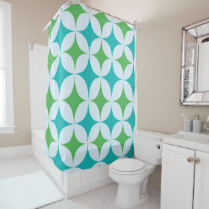 Mid Century Retro Starbursts in Green and Teal  Shower Curtain
