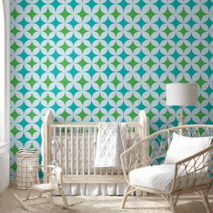 Mid Century Retro Starbursts in Green and Teal Wallpaper