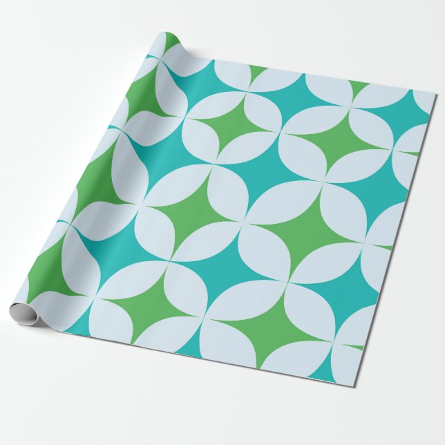 Mid Century Retro Starbursts in Green and Teal  Wrapping Paper (Unrolled)