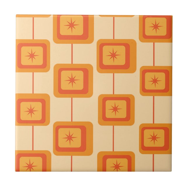 Mid Century Retro Starbursts on Abstract Squares  Tile (Front)