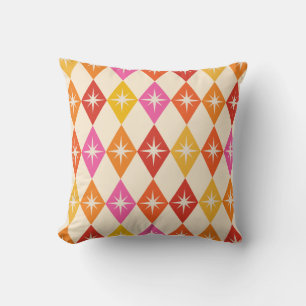 Mid Century Retro Starbursts on Colourful Diamonds Cushion