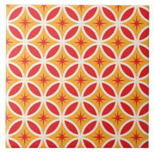 Mid Century Retro Starbursts on Geometric Circles  Tile