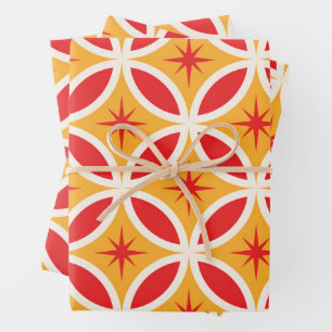 Mid Century Retro Starbursts on Geometric Circles  Wrapping Paper Sheet