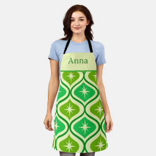 Mid Century Retro Starbursts On Green Ogee custom  Apron