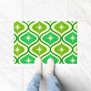 Mid Century Retro Starbursts On Green Ogee Pattern Doormat