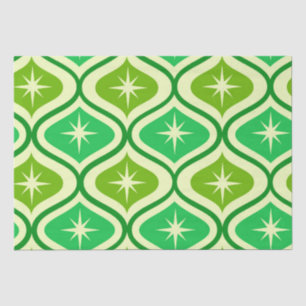 Mid Century Retro Starbursts On Green Ogee Pattern Tissue Paper