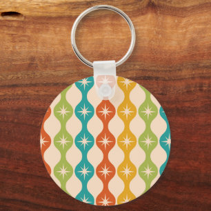 Mid Century Retro Starbursts on ogee pattern    Key Ring