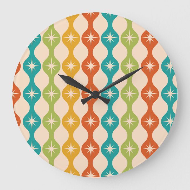 Mid Century Retro Starbursts on ogee pattern     Large Clock (Front)