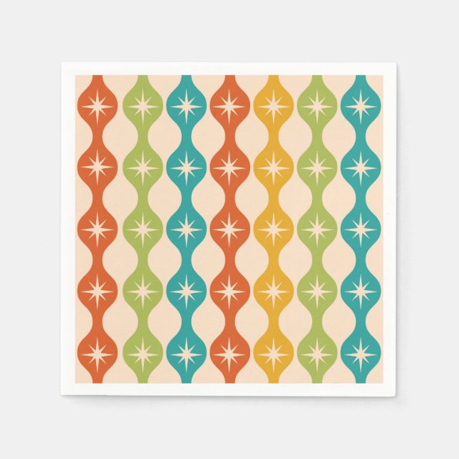 Mid Century Retro Starbursts on ogee pattern    Napkin (Front)