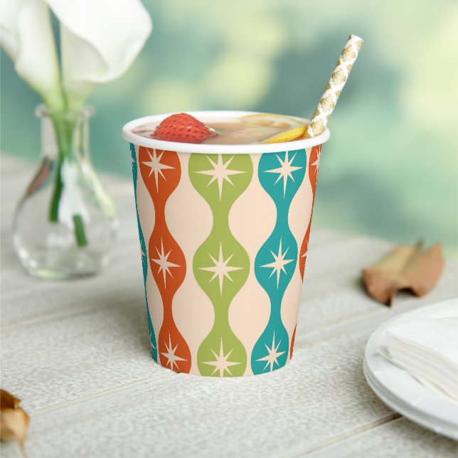 Mid Century Retro Starbursts on ogee pattern  Paper Cups (Insitu)