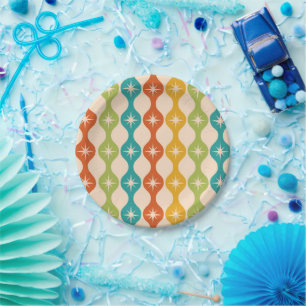 Mid Century Retro Starbursts on ogee pattern      Paper Plate