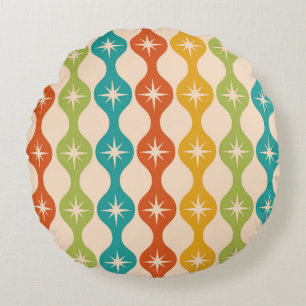 Mid Century Retro Starbursts on ogee pattern  Round Cushion