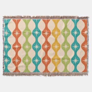 Mid Century Retro Starbursts on ogee pattern Throw Blanket