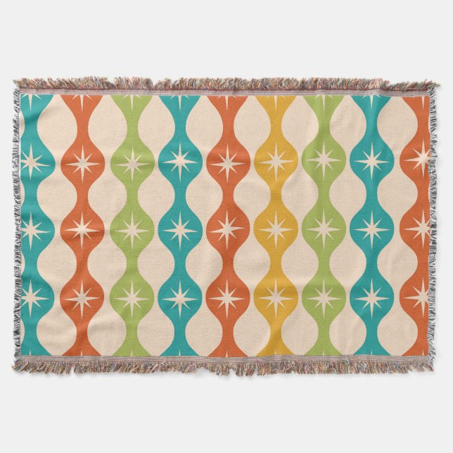 Mid Century Retro Starbursts on ogee pattern  Throw Blanket (Front)