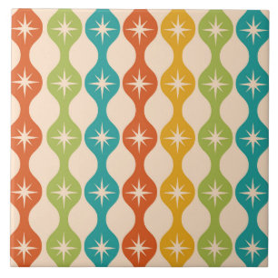 Mid Century Retro Starbursts on ogee pattern   Tile