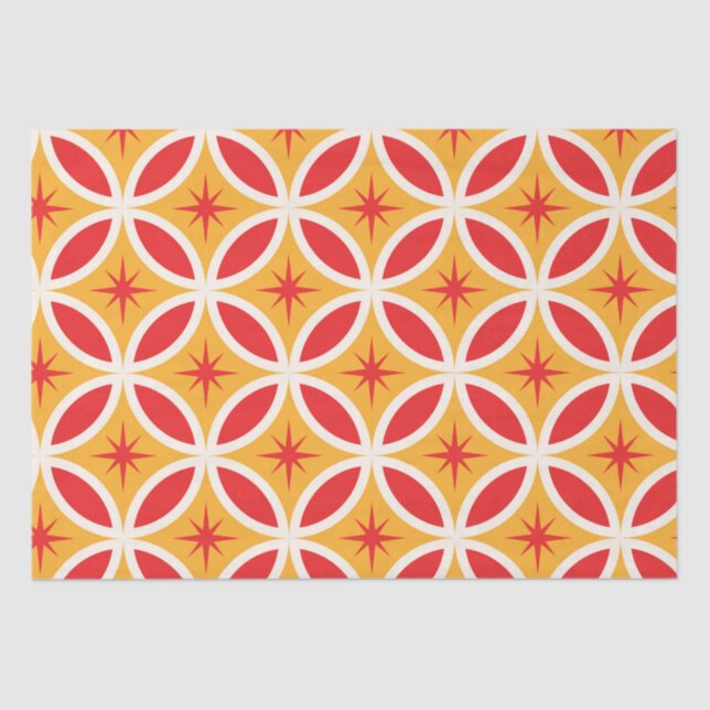 Mid Century Retro Starbursts on Red Circles  Tissue Paper (Front)