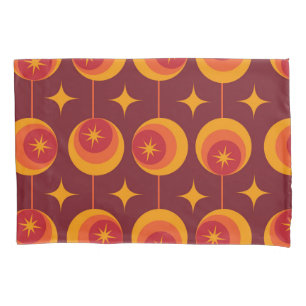 Mid Century retro Starbursts on Vintage Circles Pillowcase