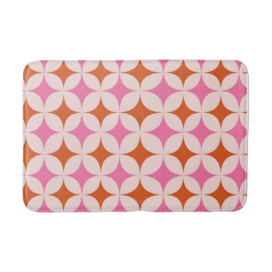 Mid Century Retro Starbursts Pattern Orange Pink  Bath Mat